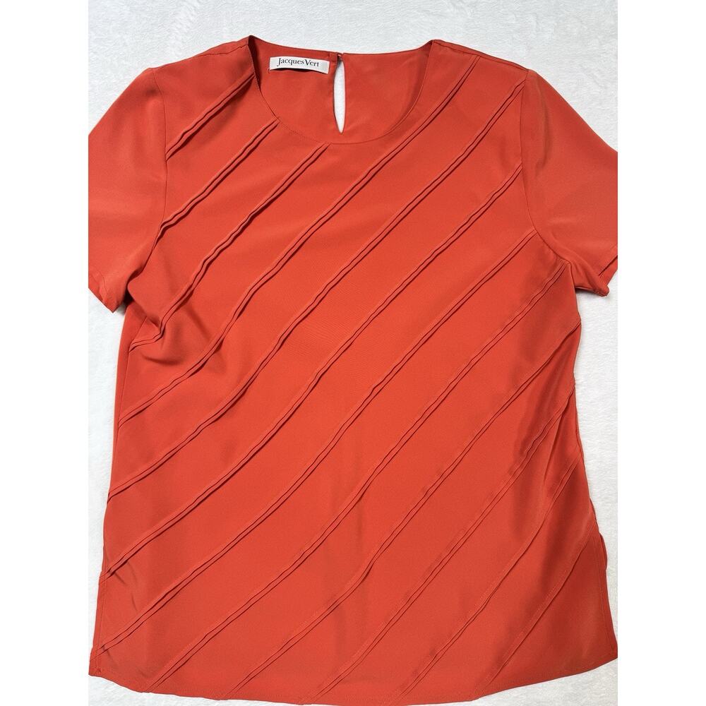 Jacques Vert Burnt Orange Geometric Short Sleeve Top Size Med Luxe Fall2025